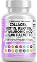 Čisti nutracevtiki Kolagen tablete 1000mg Biotin 10000mcg Keratin žaga Palmetto Hyaluronska kislina - Koža in nohti za lase Vitamini in DHT bloker z vitaminom E Folna kislina Bučna semena MSM - 90 Count