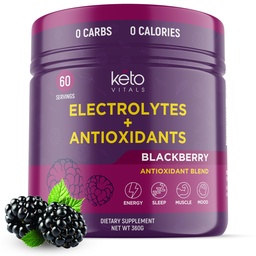 Keto Vitals Antioksidant Elektroliti v prahu - mešanica keto elektrolitov s kalijem, magnezijem, natrijem, in kalcij - brez sladkornega elektrolita mešanica in hidracija v prahu, 60 Serving, BlackBerry