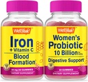 NoYeahe Iron+Vitamin C + probiotiki Ženske 10B CFU, Gummies Bundle - odlično degustacijo, Vitamin dopolnilo, Gluten brezplačno, GSO brezplačno, žvečljivi Gummy