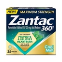 Zantac 360 Največja moč, Cool Mint, 25 Število, preprečevanje zgage in lajšanje, 20 mg tablete