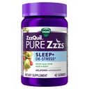 ZzzQuil PURE Zzzs De-stress Melatonin Pomoč za spanje Gummies, Pomaga umiriti vaš um in telo, Ashwagandha za podporo stresu, Pomoči za spanje za odrasle, 1 mg na gammija, 42 Število