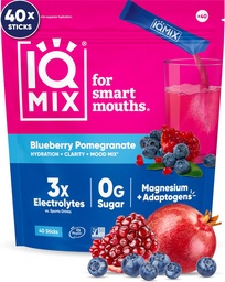 IQMIX Hidracija Elektrolitni prašek – 4-v-1 Formula za hidracijo, mentalno jasnost, razpoloženje in regeneracijo – mešanica brez sladkorja, keto, magnezijev L-treonat, levja griva – 40 Count Blueberry Granate