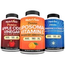 Nutrivein Premium Berberine, Apple Cider Vinegar, & Liposomal Vitamin C dopolnilo: visoko-Absorpcija Vitamin C Kapsule, ACV kapsule, in Berberine dodatek za wellness in imuniteto