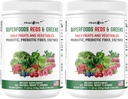 Superfood Reds & Greens Powder - 11.64 oz (Pack of 2), Prebiotiki & Probiotiki za digestivno zdravje, Super Greens Powder z Ashwagandha, Antioksidanti, Vegan, Non-GMO