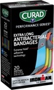 CURAD Performance Series IRONMAN Antibakterial Bandages, Extreme Hold Adhesive Technology, Extra Long Flexible Fabric Bandages for cuts, Scrapes, & Burns, Assorted Colors, 0,75 x 4,75 palcev, 20 Count
