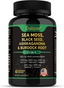 Sea Moss, Ashwagandha, Black Seed Oil Supplement, Vitamin C & D3 s kurkuma, Bladderwrack & Burdock koren, naravna zeliščna podpora za moške in ženske 60 kapsul, Prehranske dopolnila, Pakiranje 1