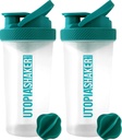 Utopija Domov Beljakovine Shaker steklenica - (Pack of 2) 28-Ounce Shaker steklenice za mešanice beljakovin - Fitness Sports Classic Protein Mixer Shaker Steklenica (Clear/Teal)