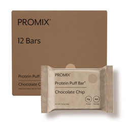 ProMix Nutrition Protein Puff Bars, 12-Pack - Chocolate Chip - Marshmallow Crispy Treat - Great Degusting & Healthy On The Go Prigrizek - High Protein & Low Calorie - Non-GMO & Free from Gluten, Soy, & Corn
