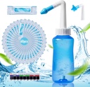 Neti Pot Sinus Rinse Steklenica Nos Čiščenje Tlak Izperite nos namakanje s 60 Nasal Wash Sale Packets & 300 ML Neti steklenica Ponovno polnjenje Kit Idejo in Nalepka Termometer za odrasle in otroka (modra)