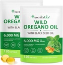 Olje Origano Softgels 6000mg 2 paket, 2 v 1 Formulirano s črnim oljem 120 Število, Origano Oil Kapsule Organic, Gluten Free Oil of Origano Softgels, Non-GMO & Imunska podpora