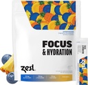 Zest Focus & Produktivnost Energy Drink – Ananas Blueberry Clean Energy Powder Packets s 100 mg kofeina, L-teanin & 150 mg Alpha GPC Nootropics – Nizki sladkor Elektroliti za spomin – 14 palice