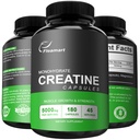 Mikronizirane Kreatin Monohidrat Kapsule, Keto prijazno, 5000mg, 180 Kapsule, Kreatin Monohidrat Tablete tretjih oseb Testirane, proizvedene v ZDA, Non-GMO, Gluten Free, Vegan Safe