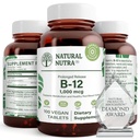 Naravni vitamin Nutra B12 1000 μg, spodbujanje zdravja srca in živcev, kobalamin B12 dodatek, kalcijev fosfat, pomoč pri presnovi zdravje, optimalna absorpcija, brez glutena, brez sladkorja, 100 veganskih tablet