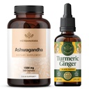 HERBAMA Ashwagandha in kurkuma ingver, ki vsebuje 1500 mg korenske kapsule Ashwagandha in kurkuma ingver tinktura 2 fl - vegan, ne-GMO, sladkor in alkohol - 2 pakiranji