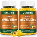 2 Pack Vegan 100MG Iron Supplement Gumies za ženske in moške - z vitaminom C, A, B za odrasle in otroke - energijska podpora za pomanjkanje železa, anemija - Ananas Flavor (120 Ct)