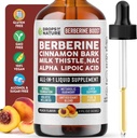Berberine Supplement, Milk Thistle, Ceylon Cimet, Alpha Lipoic Acid, NAC Supplement Tekočih kapljic - Vegan, 4X Absorpcija kot kapsule - Berberin za podporo jeter in Holistično Wellness (Peach, 60ml)