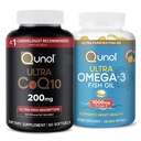 Qunol CoQ10 100mg Softgels, 3X boljša absorpcija, 4 Mesec dobave, 120 Število + Ribje olje Omega 3 Mini softgels, 1000mg Omega 3 EPA + DHA, 3 Mesec dobave, 180 Število