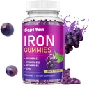 Iron Gummies for Women & Kids - z vitaminom C, B12, B6, cink - Blood Builder & Energy - Iron Supplement Gummies Podpora za izgradnjo krvi, anemija - 60 Veganski grozdni okus