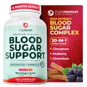 PurePremium Normalna podpora za sladkor v krvi - 20 Aktivne sestavine Kompleks za podporo ravni sladkorja v krvi Že v normalnem razponu - s cimetom, bitter melon, Chromium, Mulberry - 120ct