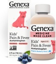 Genexa Otroški Acetamofen Bolečina & Vročina Peroralna suspenzija Medicina - 4oz - Za otroke 2 - 11 let, Začasno lajša bolečine in simptome vročine, 160 mg na 5 ml- Organic Blueberry Flavor