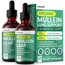 5-v-1 mulleinske kapljice za pljuča in bronhialno - dihalna pljučna zdravstvena podpora z Mullen Leaf Extract za pljuča - Mullein Tinkture z bezgovo jagodo, Echinacea in ingver Root (60 servingov) (2-paket)