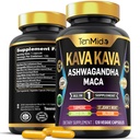 Kava Kava Root Supplement - 8v1 Formula - Združite z Ashwagandha, Maca, Kurmer, Ginkgo Biloba, St John's Wort, Valerian & Black Pepper - 120 Veganske kapsule, 4 Meseci dobave