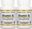 Vitamin D3 Dodatek California Gold Nutrition - Podpora za zdrave kosti in zobe - Podpora imunskega sistema - Gluten Free, Non-GMO - 125 μg (5.000 i.e.) - 2 paketa po 90 rib želatina Softgels