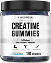 Jacked Factory Kreatin Monohidrat Gumies (3g) - Kreatin za mišično rast, moč, Izboljšana energija in izboljšana atletska zmogljivost - 150 Gumies, Modra malina