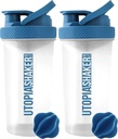 Utopija Domov Beljakovine Shaker steklenica - (Pack of 2) 28-Ounce Shaker steklenice za mešanice beljakovin - Fitness Sports Classic Protein Mixer Shaker steklenica (Clear/Navy)