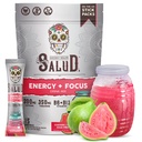 Na zdravje 2-v-1 Energijski napitek v prahu + Fokus, Guava, Organic Caffeine, B6 + B12, Teanin, Čista energijska pijača Packets, Guayaba Agua Fresca Mix, Non-GMO, Gluten Free, Vegan, 1g sladkorja, (15 strežbe)