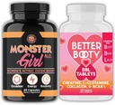 Jezna dopolnila ženski delovni paket: Monster Girl N.O Nitrični oksid Booster 60ct + Kreatin Complex tablete 90ct 2 steklenice skupaj