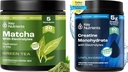 KLJUČNI HRANILCI Matcha Powder & Kreatin Monohidrat paket – Nesladkan Matcha Zeleni čaj (20 Serving) + Mikroniziran Kreatin Powder dodatek (60 Serving) – povečanje energije, fokus in zmogljivost