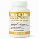 Vita4Life!® Iron Support Plus - 40mg Železo z vitaminom C, B-12, Folno kislino in cinkom - 60 kapsul - nekonstipacijska formula za podporo in energijo rdečih krvnih celic - Vegetarian & GSO-free