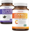 Antioksidanti & Imunska podpora (2-mesečna oskrba) Imunska vitalnost Mešanica - Super antioksidanti - Močna Super Hrana Dnevna mešanica (120 Caps) & Imunska podpora dodatek z Bezgov vitamin C in cink