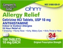Ohm Cetirizine 10 mg Tableta - All Day Alergy Relief - 100 Štetje - Antihistaminik za Hay Fever, Pollen, Suhe Srbeče oči - Učinkovita olajšava iz vseh dnevnih alergij