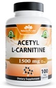NaturaLife Labs Acetil L-karnitin (ALCAR) 1500 mg na odmerek – 100 kapsul – ne-GMO, brez glutena, vegan