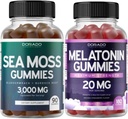 Irish Sea Moss (90 Gummies) Raw Seamoss za ščitnico, energijo, in imunske podpore in melatonin za odrasle (180 Count) Hitro raztopite Melatonin High Potency - Mešani Berry Flavor - Vegan Safe & Made in US