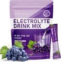Elektrolitski paketi v prahu - brez sladkorja, naravno arome, 10 elektrolitov in vitaminov Elektrolitski alkohol Mix - grozdne arome, Keto prijazno, Vegan, Ne-GSO, 18 paketov