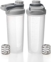 EYMPEU 2 paket Shaker steklenice za mešanice beljakovin BPA in ftalat brez, trdno vijačni pokrov Leakproof Shaker Cup Pomivalni stroj Sef za pretrese beljakovin 24oz, Jasno siva