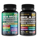 Shilajit in Sea Moss Combo - Sea Moss in Shilajit Bundle z Ashwagandha, Črno seme, Kurkuma, Bladderwrack, Burdock, Black Pepper z vitamini in antioksidanti - 120 Veggie kapsule