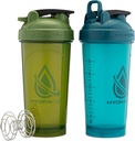 Hydra Cup ProFlow [2 paket] 28 oz Shaker steklenice za stresanje beljakovin, Shaker pokali z žogico Blender Whisk, Shaker steklenica z ročajem, potovanje v akcijo, BPA brezplačno (zelena & modra, 2 paket)