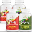 2000 MG Sadje in zelenjava dopolnila, naravno ravnovesje več kot 35+ Sadje in zelenjava, 100% Cela hrana Superživila Sadje in zelenjava Dopolnilo, energijsko ravnovesje, sladkor brez, Vegan, 240 Tablete