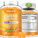 2 Pack CoQ10 Gummies, Plus Omega-3, Vitamin B3 in cink, Magnezij, 5X Visoko Absorpcijski koencim Q10 dopolnila, q10 za povečanje celične energije, Potent antioksidant in možgani, Peach Flavor, 120 Cts