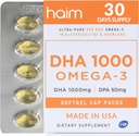 HAIM DHA 1000 Omega-3 ribje olje - 90% čistost z 1000mg DHA, 50mg DPA - Visoka moč ribje olje dodatek za možgane, oči in srce - spodbuja splošno Wellness & Focus - 1 Box, 60 Softgels