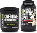 NutraBio Kreatin Monohidrat, brez arome, (150 g) in Muscle Matrix Protein Powder, (Vanilla) dopolnilo – mišična energija, največja rast, regeneracija, in moč