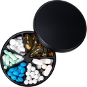 Organizator tablete s 6 predeli - težka dajatev Metal Dnevna tableta primer, velike tablete vsebnik imetnik, vodoodporna zdravila Dispenser Škatla za vitamin dopolnilno zdravilo ribje olje, 0.38lb, črna
