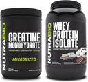 NutraBio Kreatin Monohidrat, brez arome, 500g in sirotkinega proteina izolat, Ice Cream Cookie Dream, Supplement Bundle - mišična energija, rast, okrevanje in moč