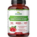 Zazzee Extra Strength Hawthorn Berry 20:1 Extract, 8000 mg Jakost, 2% Vitexin, 150 Veganskih kapsul, 5 mesecev zaloga, koncentrirano in standardizirano Potent 20X ekstrakt, ne-GMO in vse-naravni