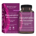 Resveratrol 500 mg s Pterostilbenom, antioksidantnim dodatkom za imuno podporo in zdravje srca, podpira zdravo staranje, Paleo, Keto, 60 kapsul (60 strežb)