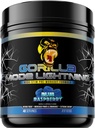 Gorilla Mode Lightning Pre-Workout - Extreme Energy · Laser Focus · Močne črpalke · Vrhunska zmogljivost - 550mg kofein, 13500mg L-tirozin, Alpha-GPC- 808g (Modra malina)